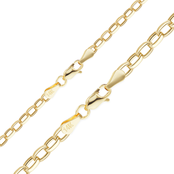 Finished Semi-Solid Oval Rolo Anklet in 14K Yellow Gold (2.10 mm - 3.20 mm)
