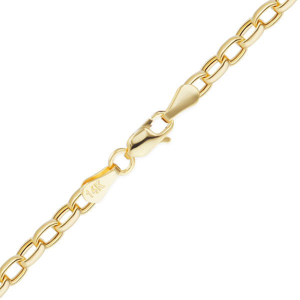 Finished Hollow Oval Rolo Anklet in 14K Yellow Gold (2.10 mm - 3.20 mm)