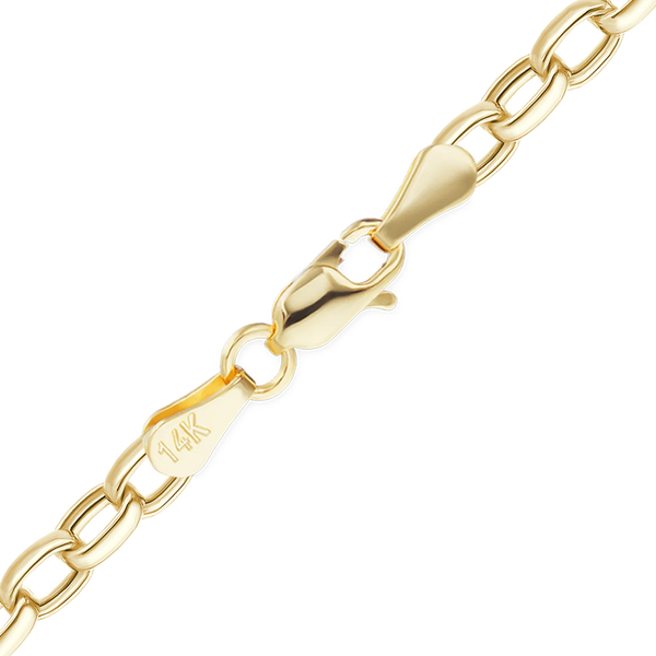 Finished Semi-Solid Oval Rolo Anklet in 14K Yellow Gold (2.10 mm - 3.20 mm)