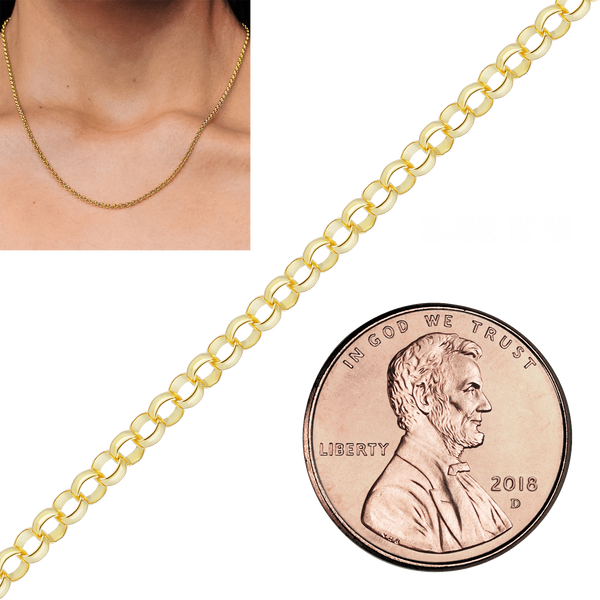 Bulk / Spooled Round Semi-Solid Rolo Chain in 14K Yellow Gold (2.50 mm - 8.00 mm)