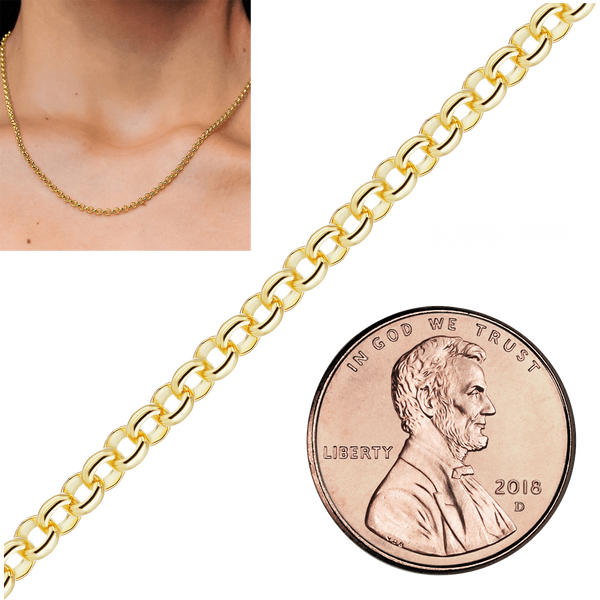 Bulk / Spooled Round Semi-Solid Rolo Chain in 14K Yellow Gold (2.50 mm - 8.00 mm)