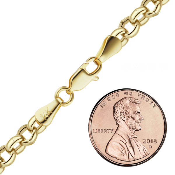 Finished Semi-Solid Round Rolo Anklet in 14K Yellow Gold (2.50 mm - 8.00 mm)