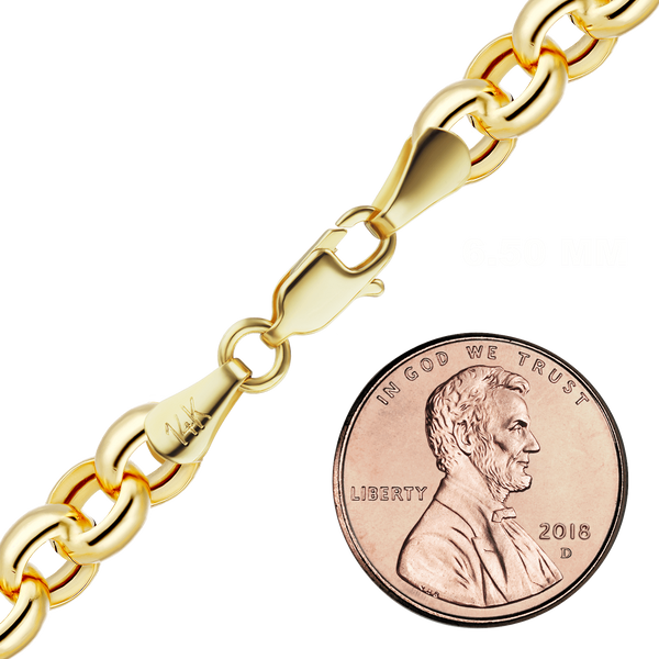 Finished Semi-Solid Round Rolo Anklet in 14K Yellow Gold (2.50 mm - 8.00 mm)