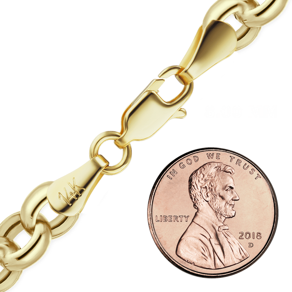 Finished Semi-Solid Round Rolo Bracelet in 14K Yellow Gold (2.50 mm - 8.00 mm)