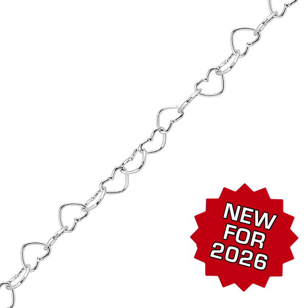Bulk / Spooled Classic Heart Chain in Platinum (2.90 mm)
