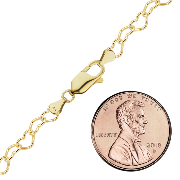 Finished Classic Heart Anklet in 14K Yellow Gold (1.80 mm - 3.90 mm)