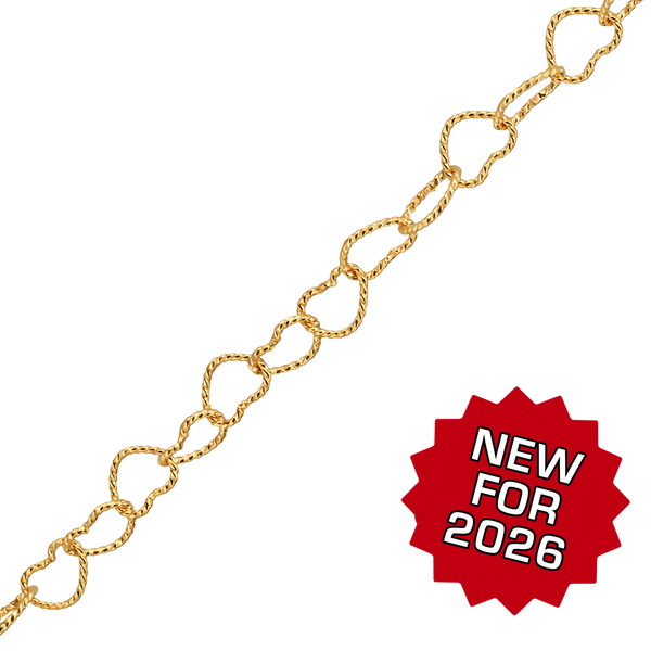 Bulk / Spooled Textured Alternating Heart Chain in 14K Gold-Filled (3.70 mm)