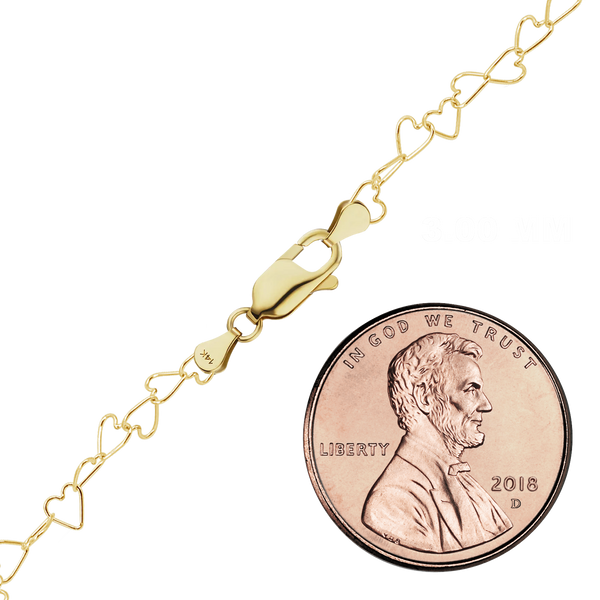 Finished Tall Heart Anklet in 14K Yellow Gold (3.00 mm)