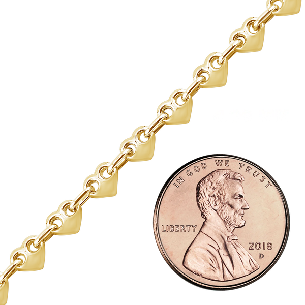 Bulk / Spooled Puffed Heart Chain in 14K Yellow Gold (4.30 mm - 8.00 mm)
