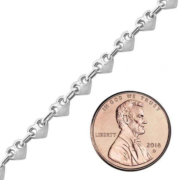 Bulk / Spooled Puffed Heart Chain in Sterling Silver (4.30 mm - 8.00 mm)