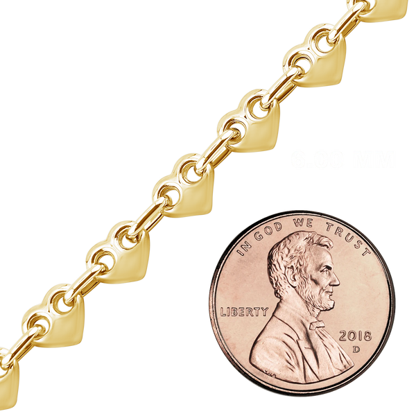 Bulk / Spooled Puffed Heart Chain in 14K Yellow Gold (4.30 mm - 8.00 mm)