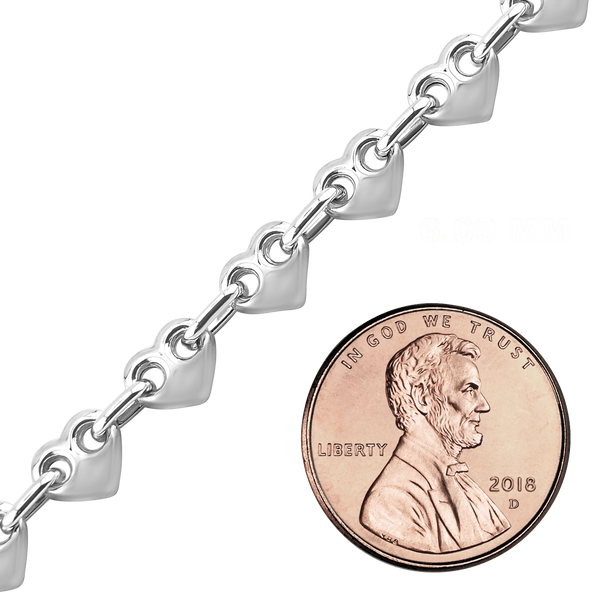Bulk / Spooled Puffed Heart Chain in Sterling Silver (4.30 mm - 8.00 mm)