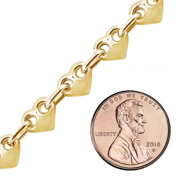 Bulk / Spooled Puffed Heart Chain in 14K Yellow Gold (4.30 mm - 8.00 mm)