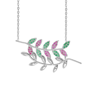 Colorful Branches Necklace with Cubic Zirconia in Sterling Silver (38 x 18 mm)