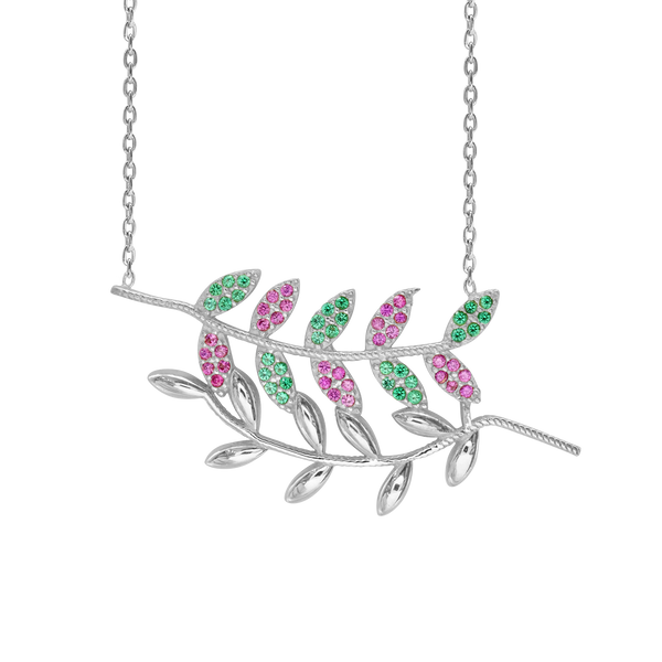 Colorful Branches Necklace with Cubic Zirconia in Sterling Silver (38 x 18 mm)