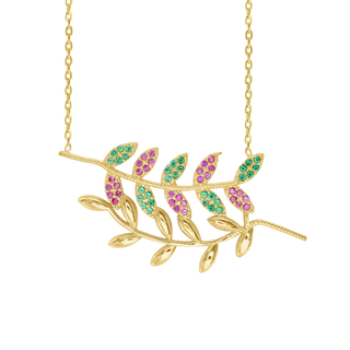 Colorful Branches Necklace with Cubic Zirconia in Sterling Silver (38 x 18 mm)