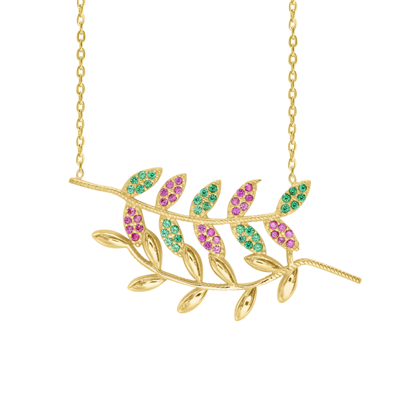 Colorful Branches Necklace with Cubic Zirconia in Sterling Silver (38 x 18 mm)