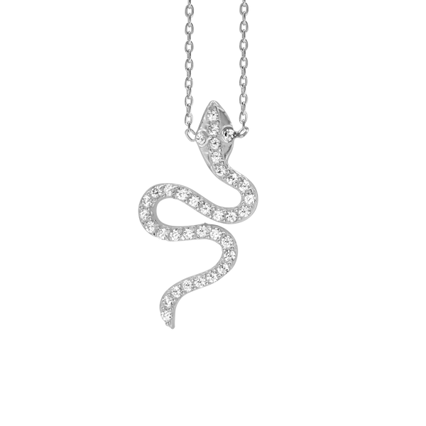Snake Necklace with Cubic Zirconia in Sterling Silver (24 x 12 mm)
