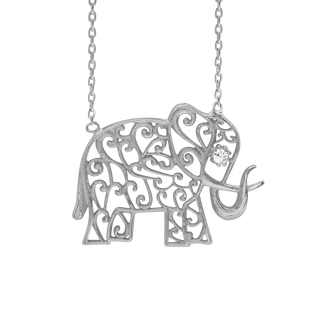 Elephant Necklace with Cubic Zirconia in Sterling Silver (15 x 19 mm)