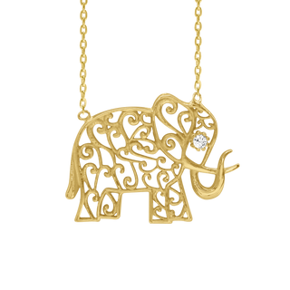 Elephant Necklace with Cubic Zirconia in Sterling Silver (15 x 19 mm)