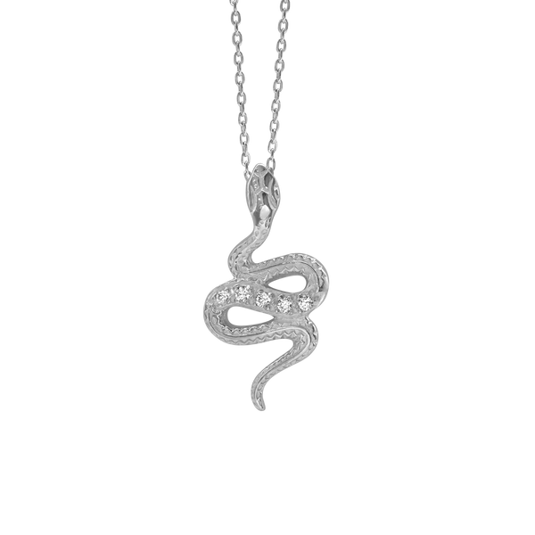 Snake Necklace with Cubic Zirconia in Sterling Silver (25 x 13 mm)