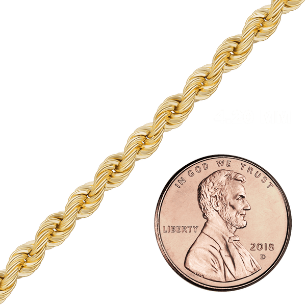 Bulk / Spooled Handmade Solid Rope Chain in 10K Yellow Gold (4.20 mm - 6.30 mm)