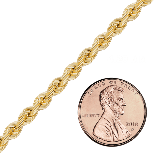 Bulk / Spooled Handmade Solid Rope Chain in 14K Yellow Gold (2.20 mm - 6.30 mm)