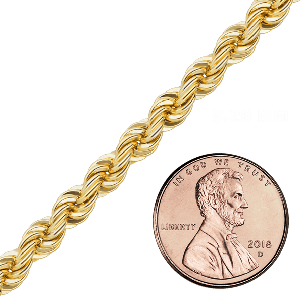 Bulk / Spooled Handmade Solid Rope Chain in 14K Yellow Gold (2.20 mm - 6.30 mm)