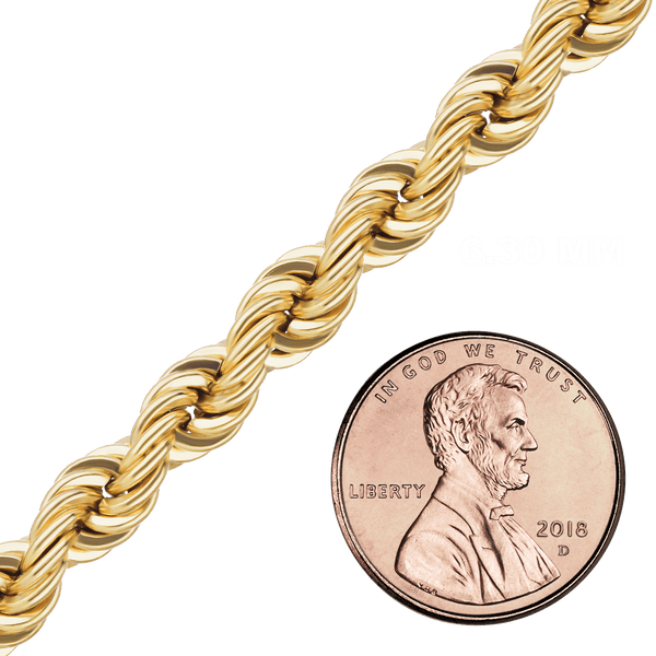 Bulk / Spooled Handmade Solid Rope Chain in 14K Yellow Gold (2.20 mm - 6.30 mm)