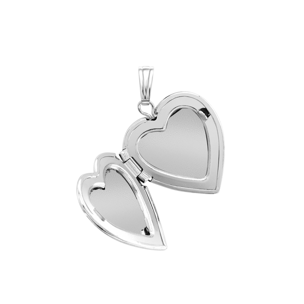 Heart Locket with Diamonds in Sterling Silver with Optional Engraving (34 x 26 mm)