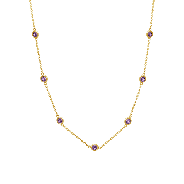 Finished Diamond by the Yard Cable Chain Anklet in 14K Yellow Gold with Alexandrite Stones