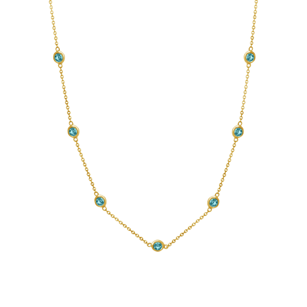 Finished Diamond by the Yard Cable Necklace in 14K Yellow Gold (Aquamarine - March Birthstones)