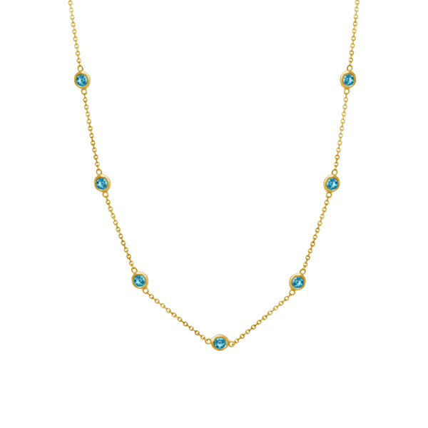 Finished Diamond by the Yard Cable Necklace in 14K Yellow Gold (Blue Topaz - December Birthstones)