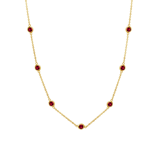 Finished Diamond by the Yard Cable Chain Anklet in 14K Yellow Gold with Garnet Stones