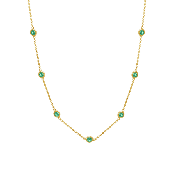 Finished Diamond by the Yard Cable Necklace in 14K Yellow Gold (Emerald - May Birthstones)