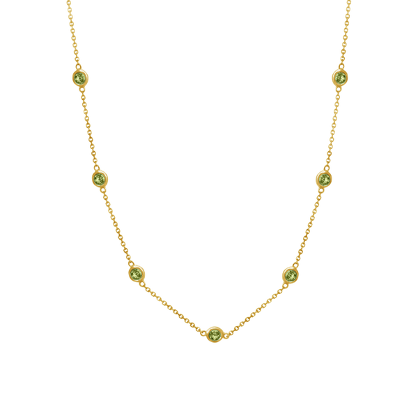 Finished Diamond by the Yard Cable Chain Bracelet in 14K Yellow Gold with Peridot Stones