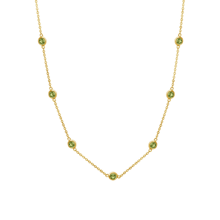 Finished Diamond by the Yard Cable Chain Necklace in 14K Yellow Gold with Peridot Stones