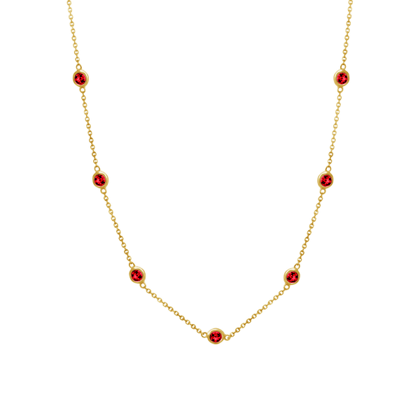 Finished Diamond by the Yard Cable Bracelet in 14K Yellow Gold (Ruby - July Birthstones)
