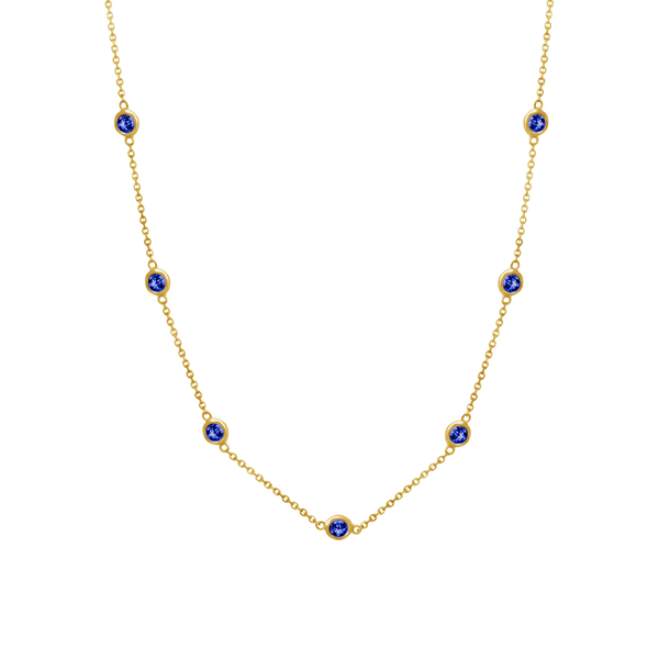 Finished Diamond by the Yard Cable Necklace in 14K Yellow Gold (Sapphire - September Birthstones)