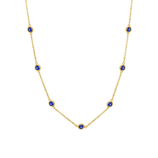 Finished Diamond by the Yard Cable Chain Bracelet in 14K Yellow Gold with Sapphire Stones