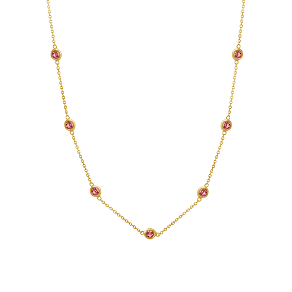 Finished Diamond by the Yard Cable Chain Necklace in 14K Yellow Gold with Tourmaline Stones