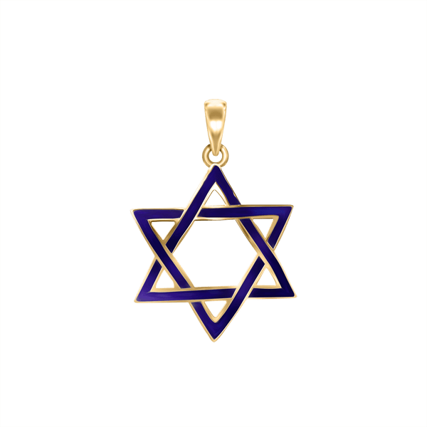 Sterling Silver Star of David Pendant with Blue Enamel (28 x 19 mm)