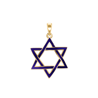 Sterling Silver Star of David Pendant with Blue Enamel (28 x 19 mm)