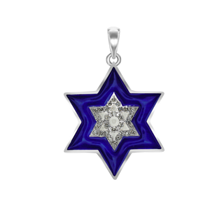 Sterling Silver Star of David Pendant with Cubic Zirconia and Enamel (33 x 22 mm)