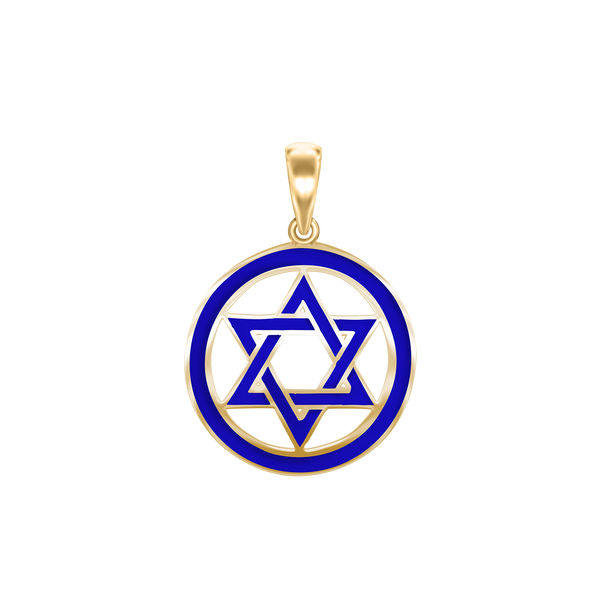 Sterling Silver Star of David Medallion with Blue Enamel (30 x 22 mm)