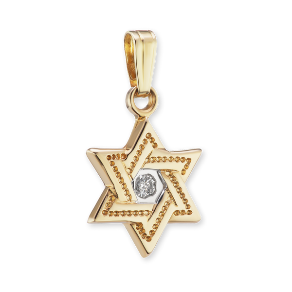 14K Gold Star of David Pendant with Diamonds (17 x 9 mm)