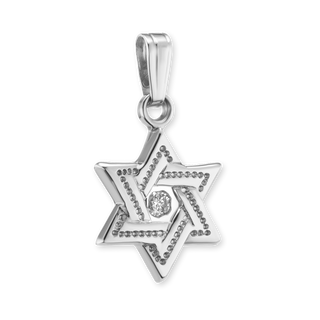 14K Gold Star of David Pendant with Diamonds (17 x 9 mm)