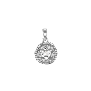 Sterling Silver Star of David Medallion with Cubic Zirconia (15 x 10 mm)