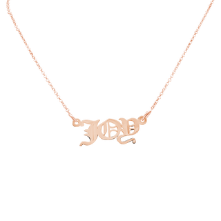 Old English Laser Cut Out Necklace in Sterling Silver 18K Pink Gold Finish (18" Chain)