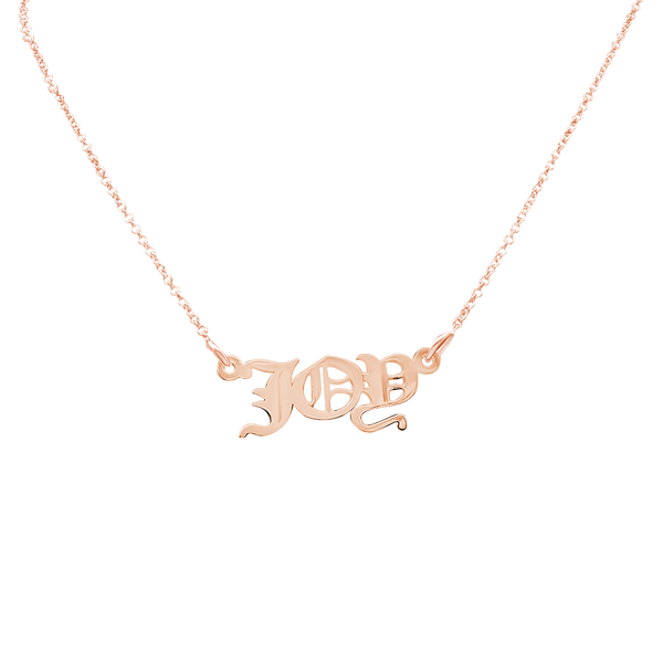 Old English Laser Cut Out Necklace in Sterling Silver 18K Pink Gold Finish (18" Chain)